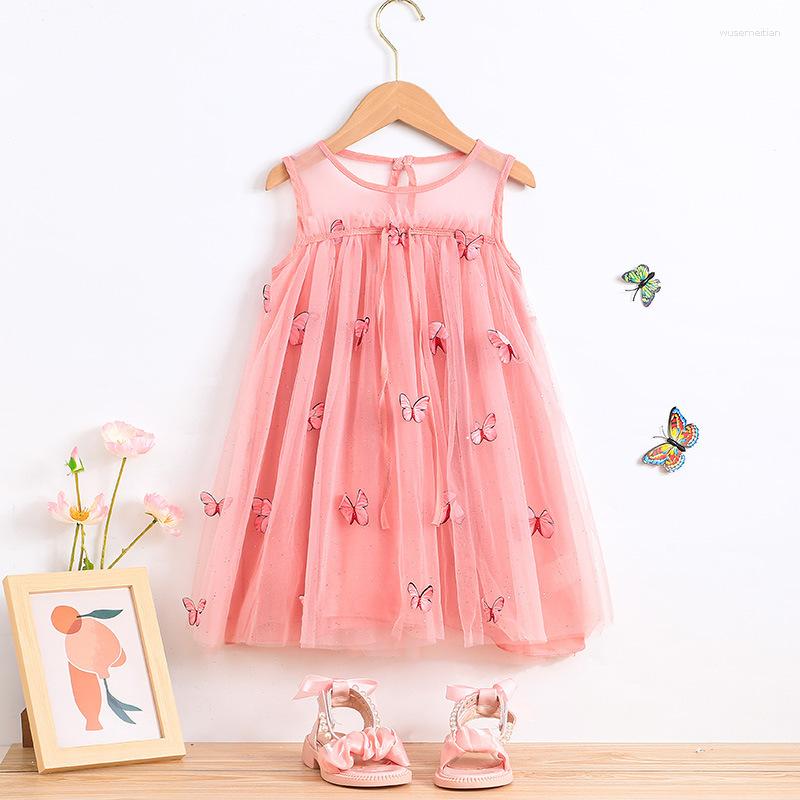 

Girl Dresses Primary And Middle School Children'S Summer Sleeveless Vest Skirt 2023 Girls' Foreign Air Net Red Gauze Sweet Dress, Pink