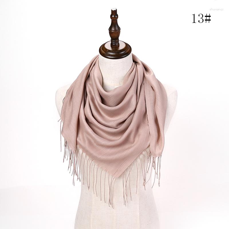 

Scarves 1PCS Solid Women Cotton Blend Scarf Long Soft Wrap Shawl Femme Bufandas Beaded Pearls Hijabs Tassel
