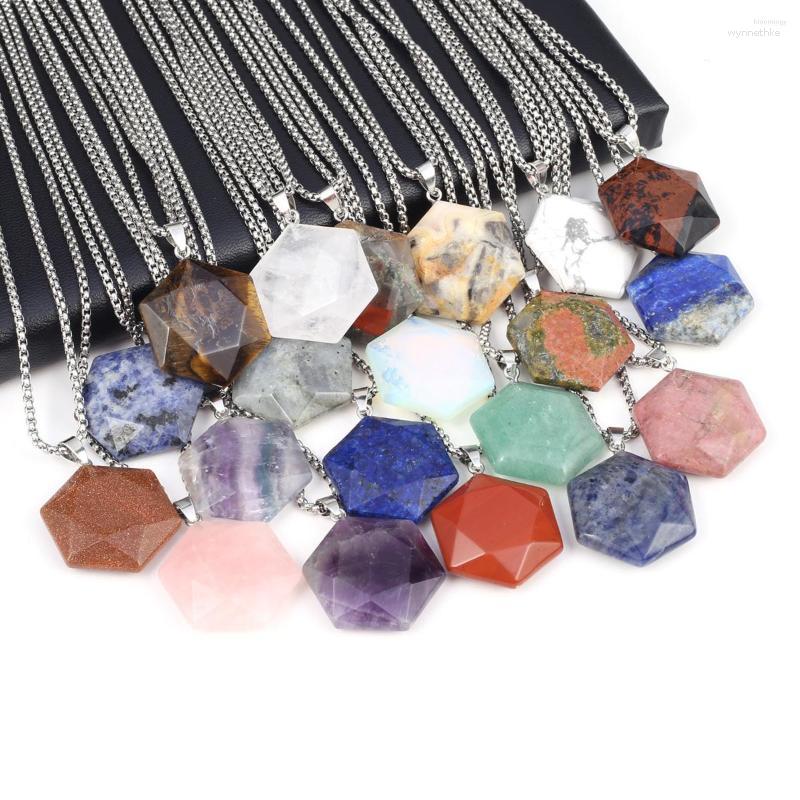 

Pendant Necklaces Natural Stone Necklace Hexasided Sculpture Exquisite Gemstone Charms For Jewelry Making DIY Accessories Gifts