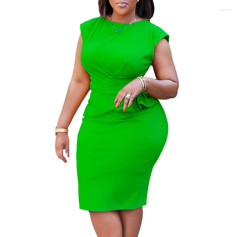 

Ethnic Clothing Elegant African Dresses For Women Summer Short Sleeve Polyester Pink Green Yellow Knee-length Dress Clothes