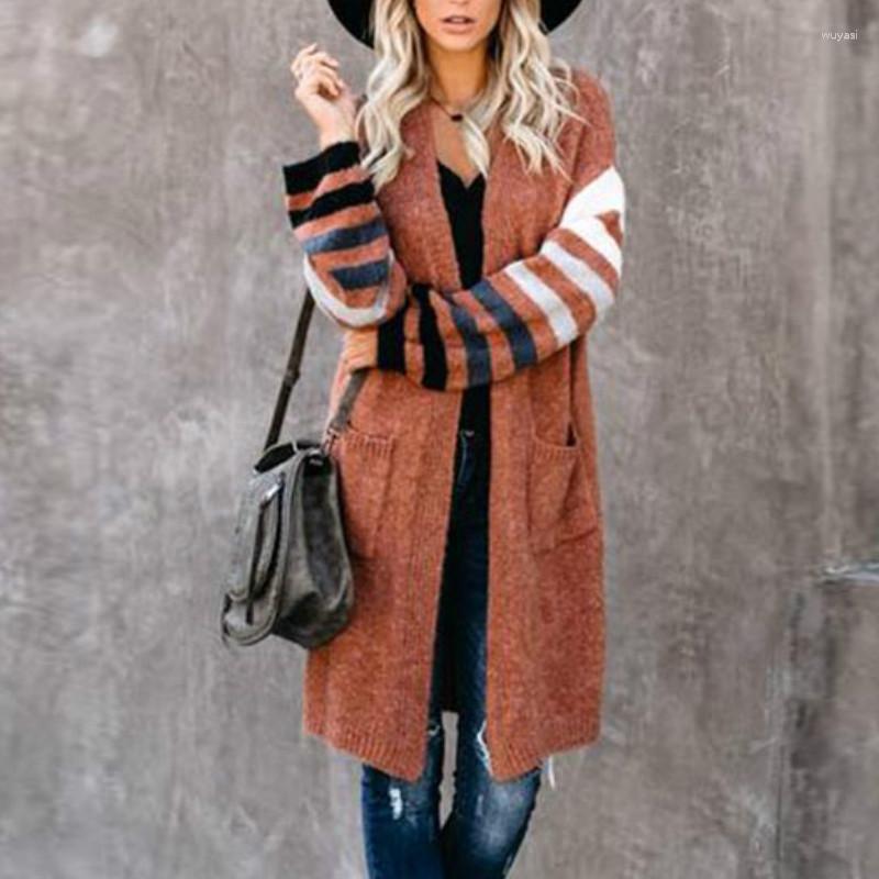 

Women' Knits Thick Knitted Female Autumn Winter Sweater 2023 Striped Cardigan Coat Womens Pockets Long Women Warm Sweaters, Auburn