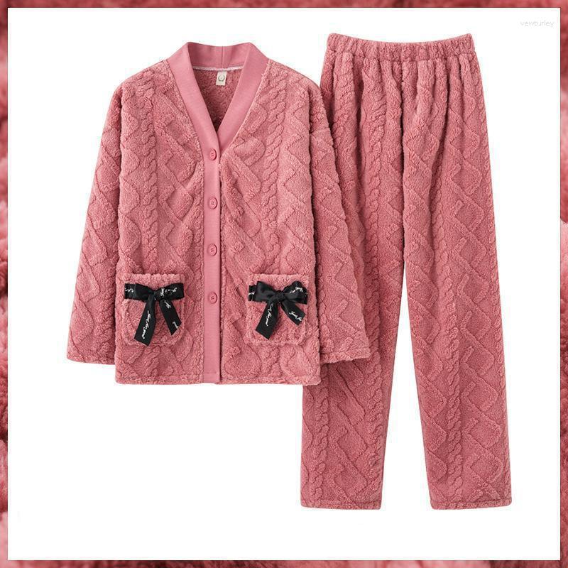 

Women's Sleepwear Arrival Set Ladies Pajamas Suit Brushed Flannel Women Homewear Cotton Plush Homeclothes Pyjamas Sets M-3XL, Y5125