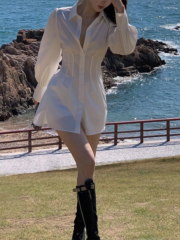 

Women' Blouses Fashion Women Shirt Long Sleeve Office Ladies Streetwear Shirts Slim Fit Solid Polo Neck Folds 2023 Spring Summer, White