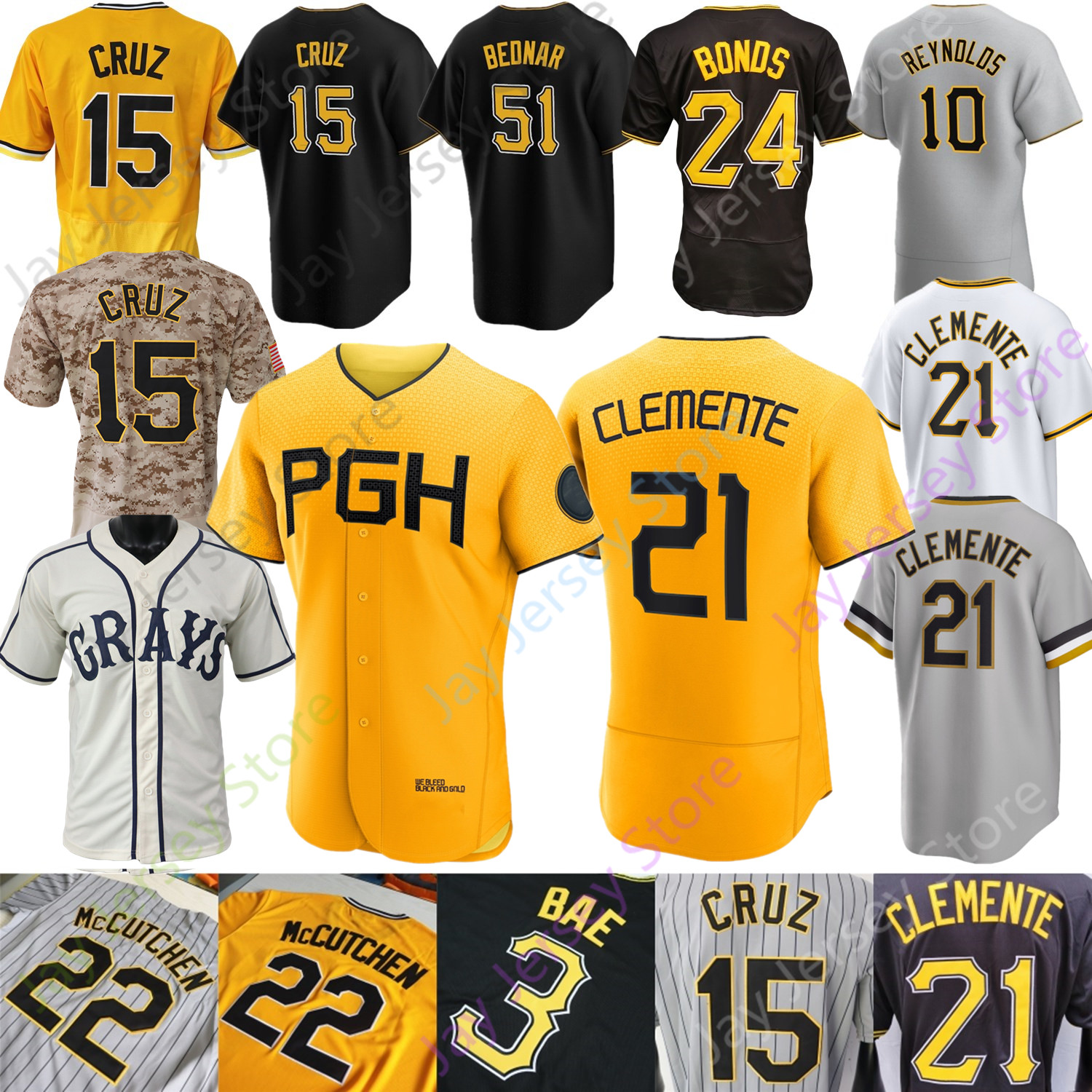 

2023 City Connect Baseball Jersey Oneil Cruz Roberto Clemente Barry Bonds Ke'Bryan Hayes McCutchen Bryan Reynolds David Bednar Ji-hwan Bae 32 Henry Davis, Pullover grey