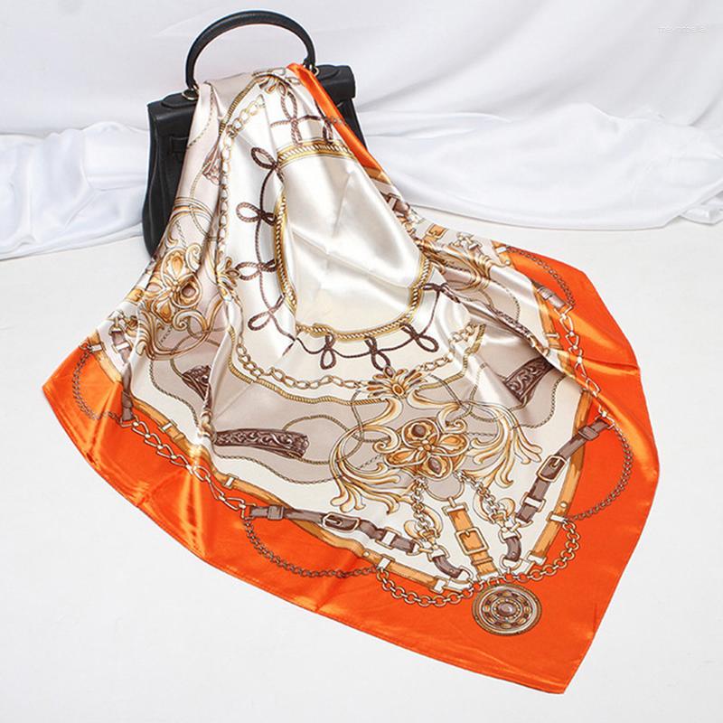 

Scarves Fashion 90 90cm Square Women Silk Shawls Scarf Office Lady Hair Neck Bandana Headband Foulards Headcloth Muslim Hijab