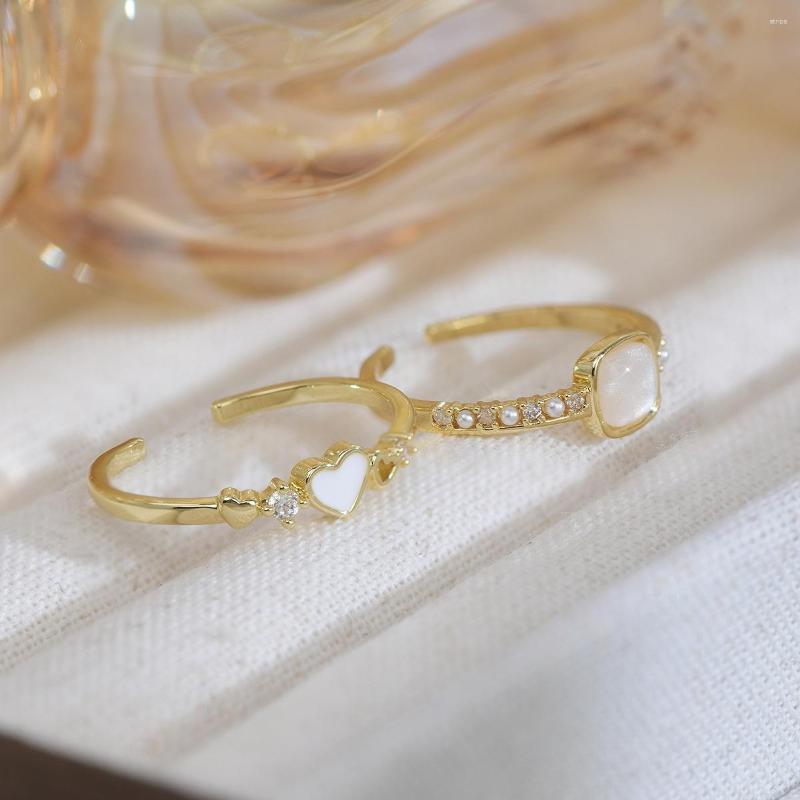 

Cluster Rings 14k Gpld Plated Fashion Jewelry Micro-pearl Inlaid Geometric Love Exquisite Daily For Woman Simple Party Ring