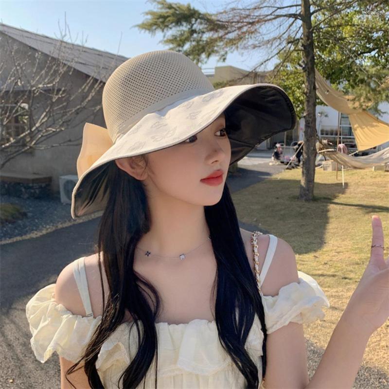 

Berets Sun Hat Stylish Summer Outdoor Travel Thin Basin Women Butterflies Print Solid Fisherman Fashion Accessories, Black