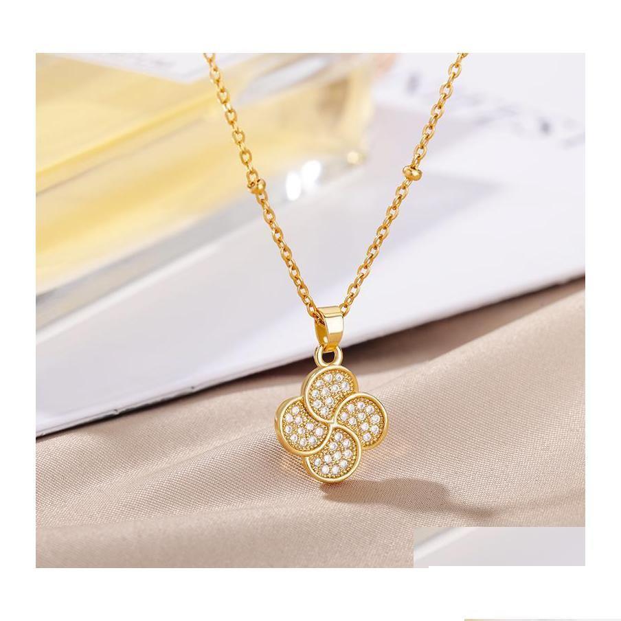 

Chokers Good Luck Clover Necklace For Women Zircon Crystal Choker Necklaces Collar Chain Wedding Korean Style Jewelry Giftcho Dhmb4