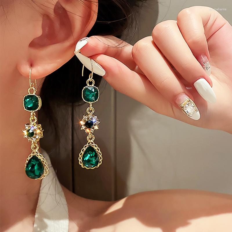 

Dangle Earrings 2023 Fashion Green Gemstone Long Pearl Tassel Drop For Women Vintage Jewelry Party Wedding Trendy