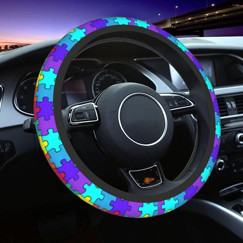 

Steering Wheel Covers Autism Puzzle Cover For Women Men Universal Fit 15 Inch Neoprene Anti-Slip Car Protector