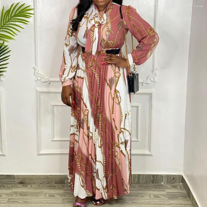 

Casual Dresses 2023 Spring Summer High-end Mature Chiffon Office Lady Designer Bow Full Sleeve Women Long Loose Pleated Dress, Black