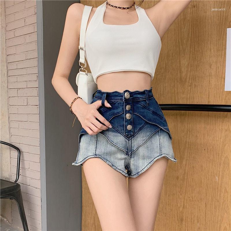 

Women' Shorts Denim Gradient Design Wide Leg Women' High Waist Straight Casual Pants, Blue