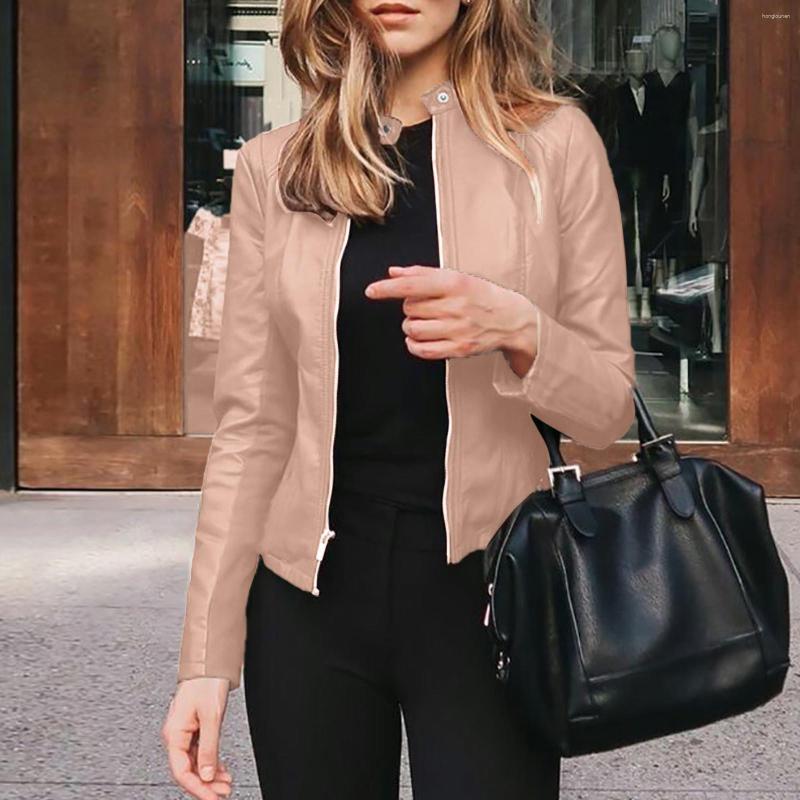 

Women' Jackets Winter Autumn Women Faux Leather Open Front Short Jacket Ladies Solid Zipper Harajuku Biker Coat Female Casual Outwear Crop, Gy