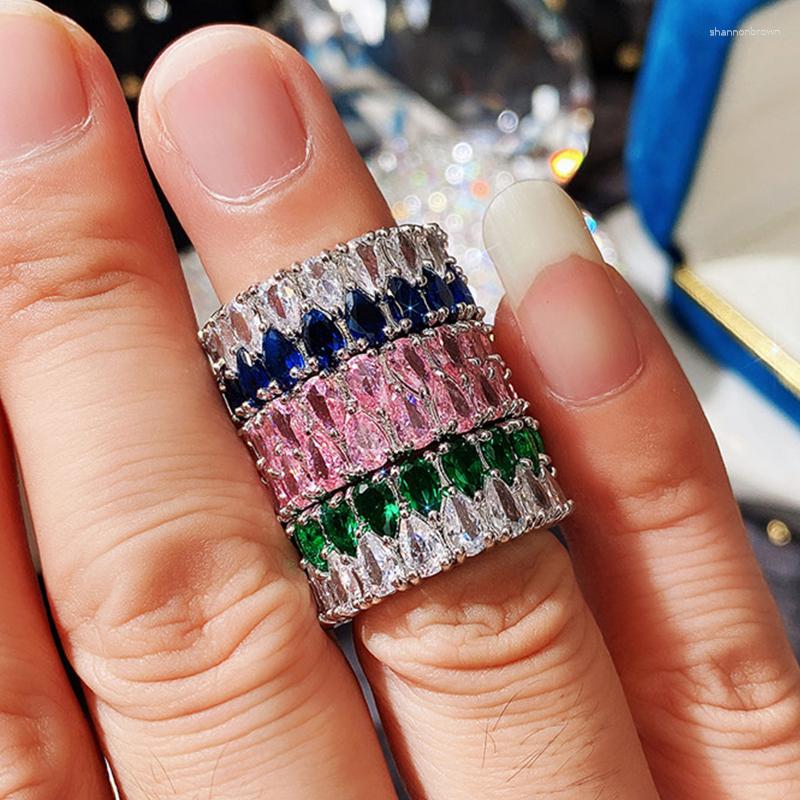 

Wedding Rings UILZ Luxury Water Drop Eternity Promise Women's Blue Green Pink Cubic Zircon Stylish Female Accessories For Party Jewelry