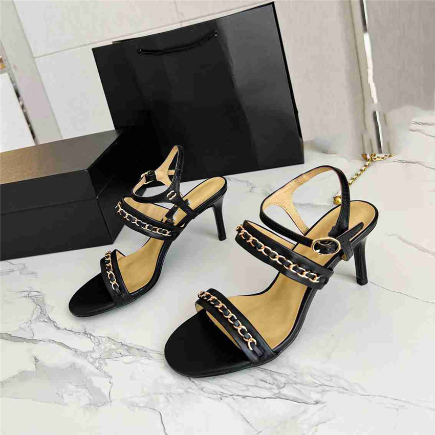 

Fashion Sandals Luxury Design 2023 Channel Women's High Heels Business Work Leather Canvas Casual Student Sandals 07-04