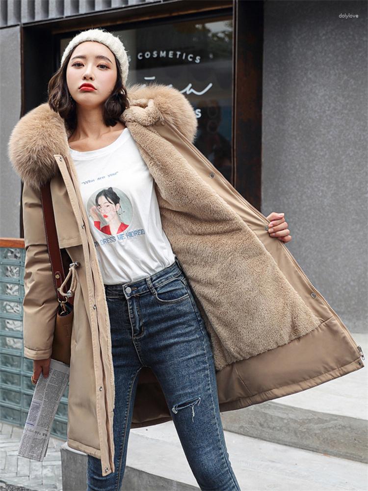 

Women's Trench Coats Parkas Coat Women Khaki Long Plus Velvet Fur Hooded 2023 Winter Fashion Loose Thick Warmth Down Cotton Jacket Feminina, Black