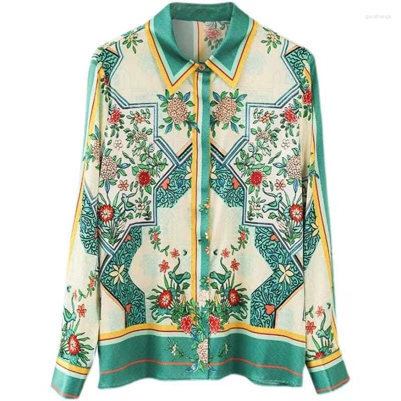 

Women' Blouses Elegant Positioning Print Women Shirt Fashion Lady Camisas De Mujer, Green