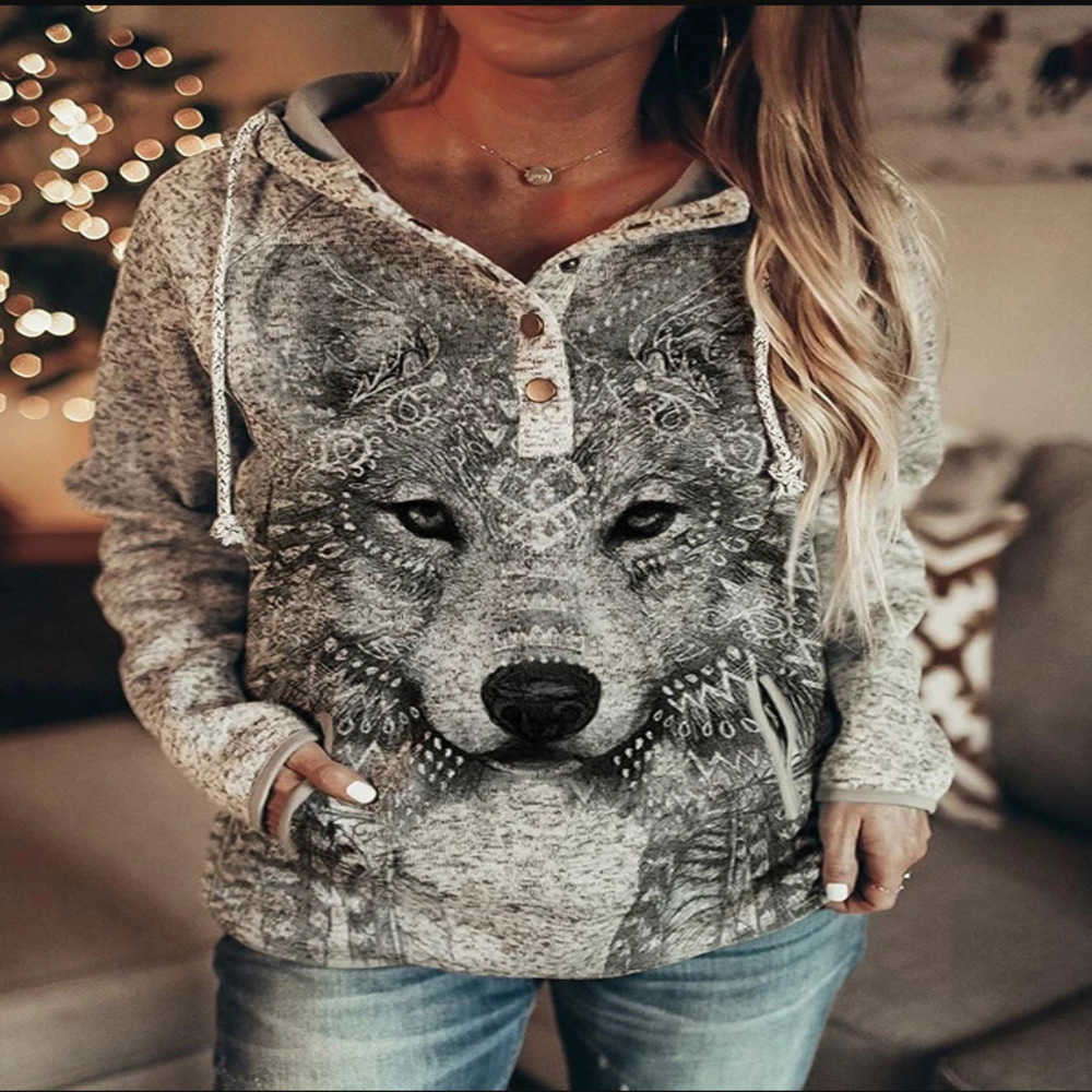 

Autumn Winter Grey Pattern Print Long Sleeve Pullover Women' Sweatshirt Rugby Hoodie womens leather jackets for women shearling coat, Style 2