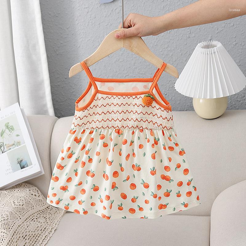 

Girl Dresses Girls Dress Sleeveless Kids Clothes 2023 Summer Orange Print Cute Overalls All-match Playful Lovely And Sweet Princess