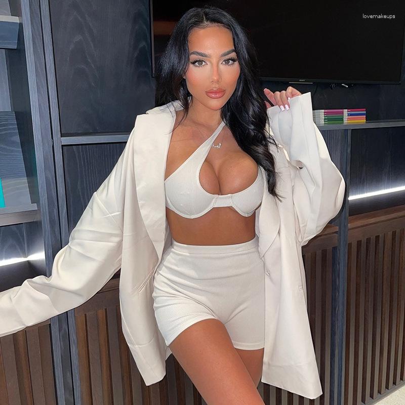 

Women' Tracksuits Daily Casual Women' Shorts Set 2023 Irregular One Shoulder Sexy Wrapped Chest High Waist Tight