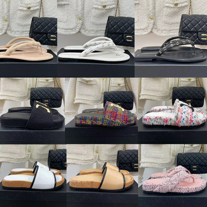 

2023 Designer women Luxury Solid Color Slides slippers classic womens Outer wear leather sandals thick bottom chain woven hemp rope non-slip slipper shoes sizes 35-40
