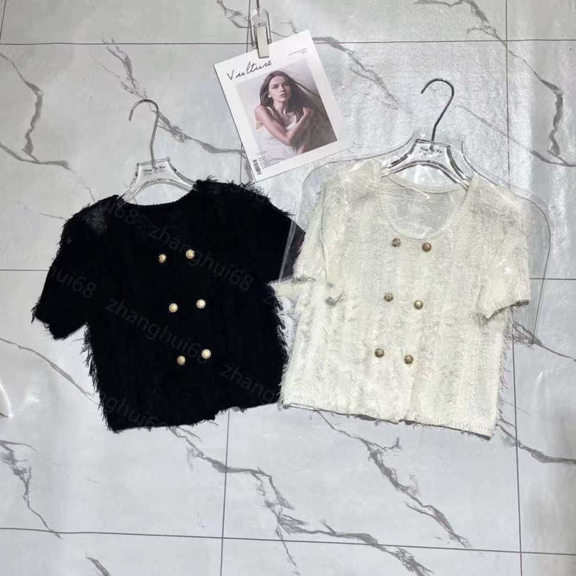 

23ss Womens Knits womens designer clothing Round neck solid color fringe knit short-sleeved cardigan tops High quality womens clothes a1