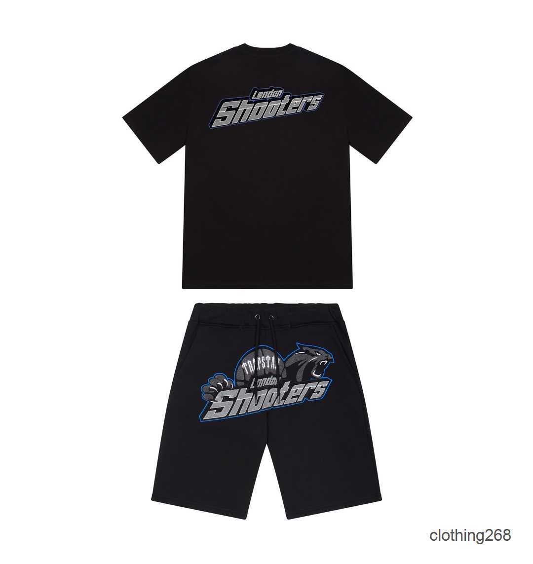 

Summer new Trapstar London shooter short-sleeved t shirt suit chenille decoding black ice flavor 2.0 men' round neck T-shirt shorts, Grey suit 1