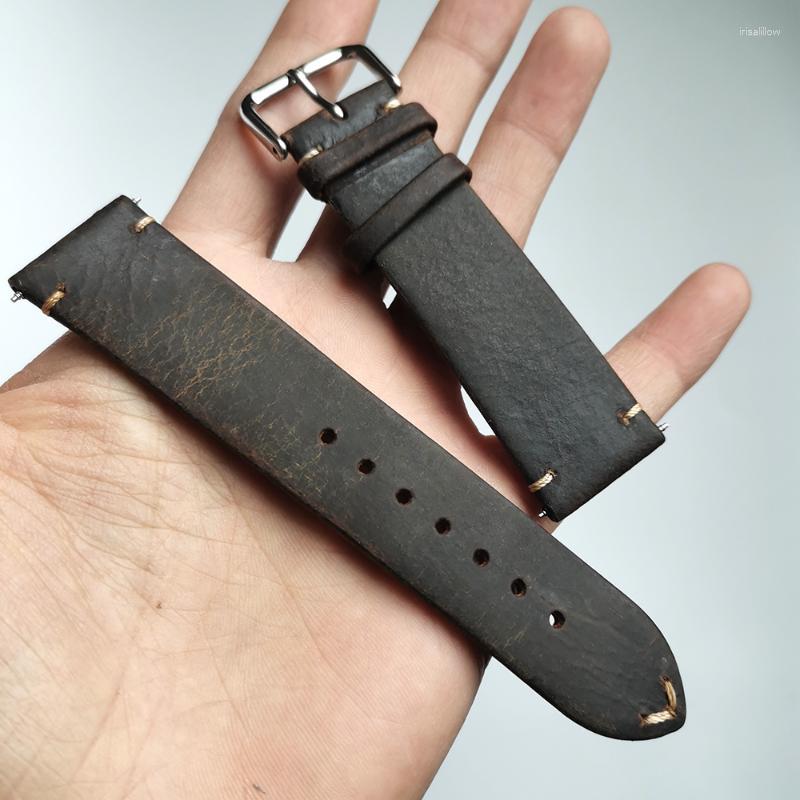 

Watch Bands Thin Section 18 19 20 21 22mm Handmade Strap Band Genuine Leather Men Retro Belt Upscale Texture Cowhide Watchbands Deli22