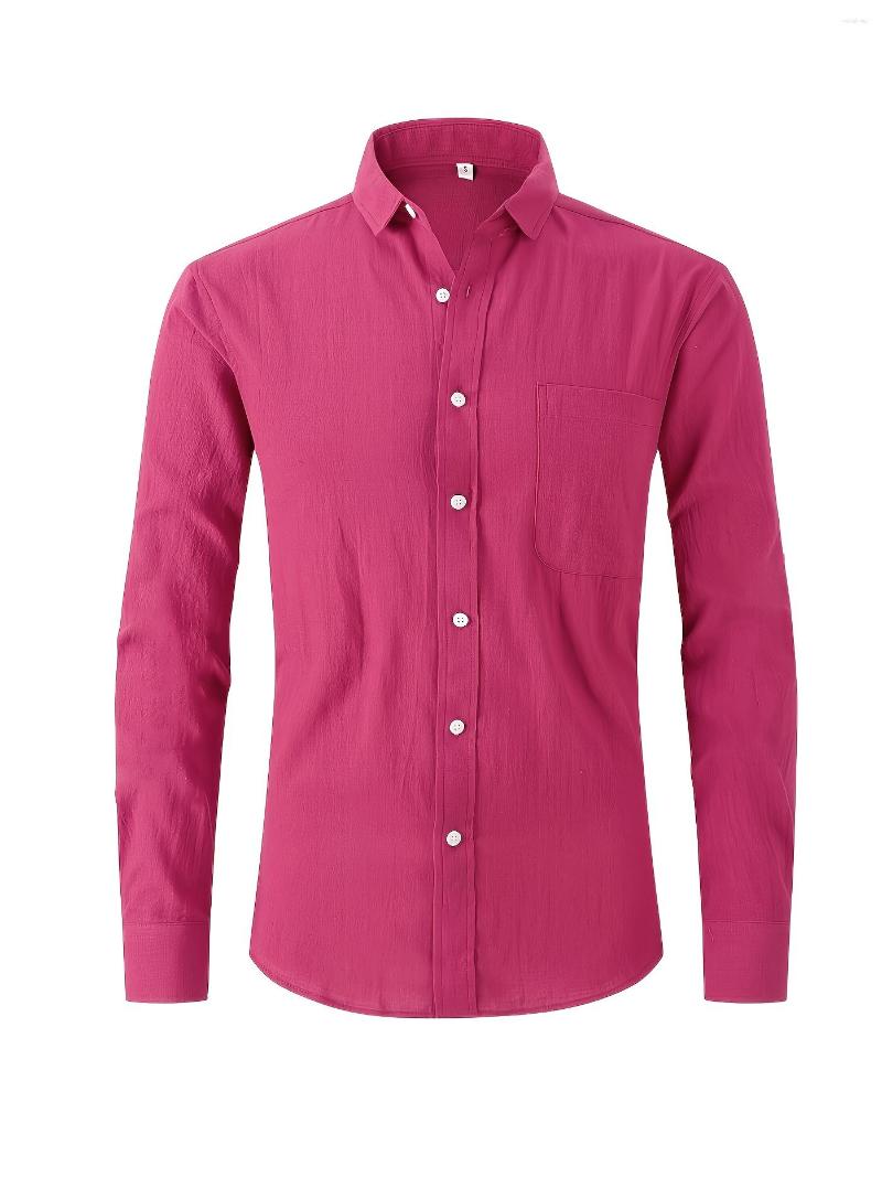 

Men's Casual Shirts Autumn Plus Size Solid Color Pocket Long Sleeve Shirt, Red