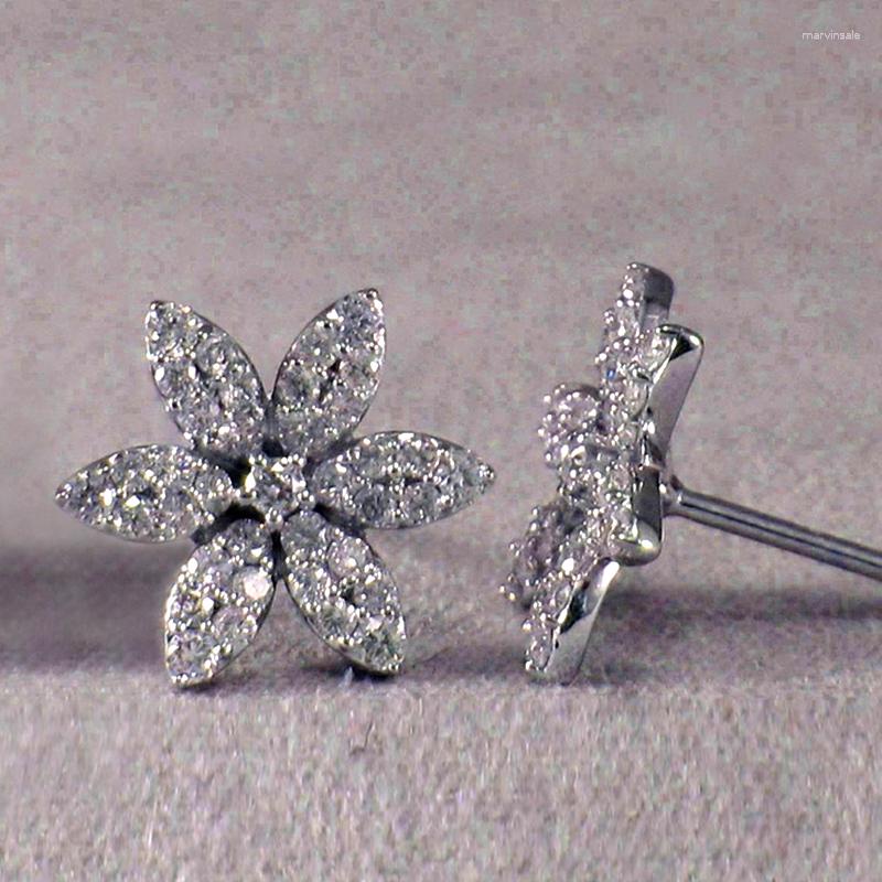 

Stud Earrings Delicate Silver Color Flower Earring For Women Full Paved Shiny CZ Stone Beauty Gift Statement 2023 Jewelry