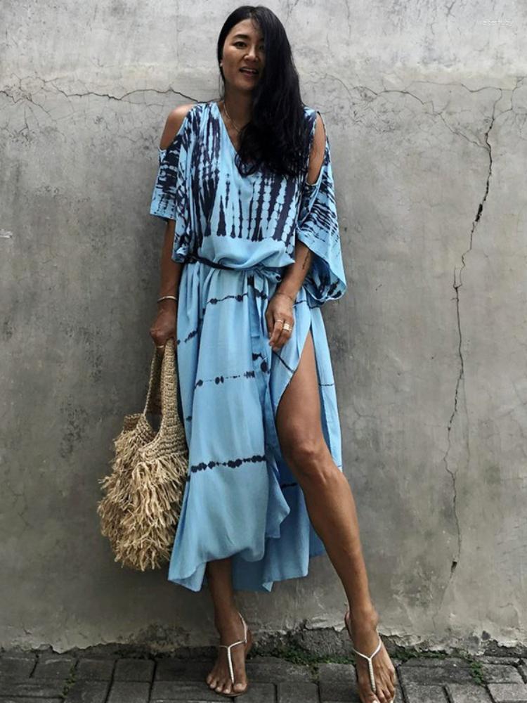 

Women's Swimwear Swimsuit Cover Up Women Tie Dye Striped Bohemian Caftans Cold Shoulder Maxi Beach Dresses Tunic Summer Outfits Sales, White kaftan beach