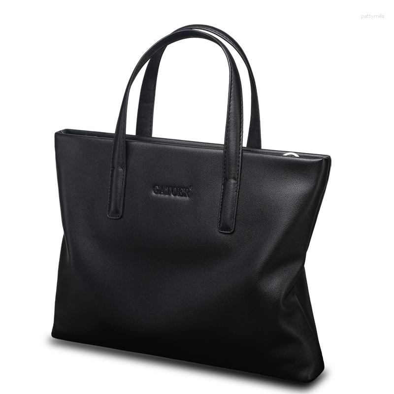 

Briefcases 14 Inch Business Male Briefcase Simple Men's Hand Bags Soft PU Leather Horizontal Computer Bag Korean Version Black Color, With strap