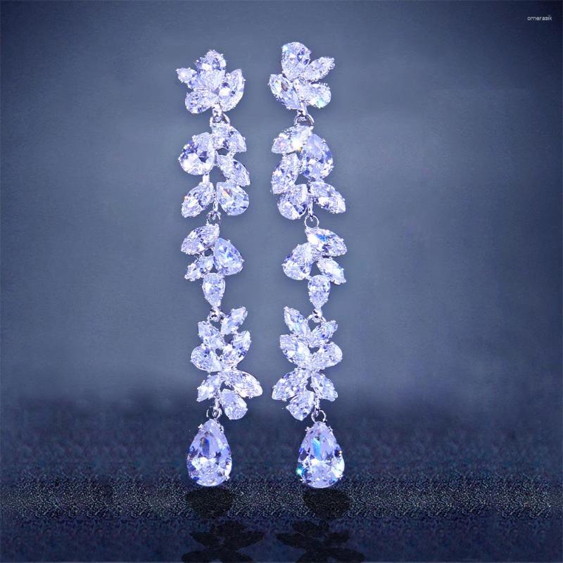 

Dangle Earrings INS Fashion Luxury Leaf Cubic Zirconia Jewelry For Women Elegant CZ Bridal Drop Wedding Long Ear Jewellery