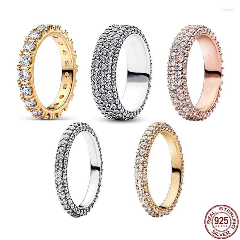 

Cluster Rings Classic 925 Sterling Silver Style Temperament Light Luxury Exquisite Full Zircon Single Row Ring Rose Gold Jewelry Gift