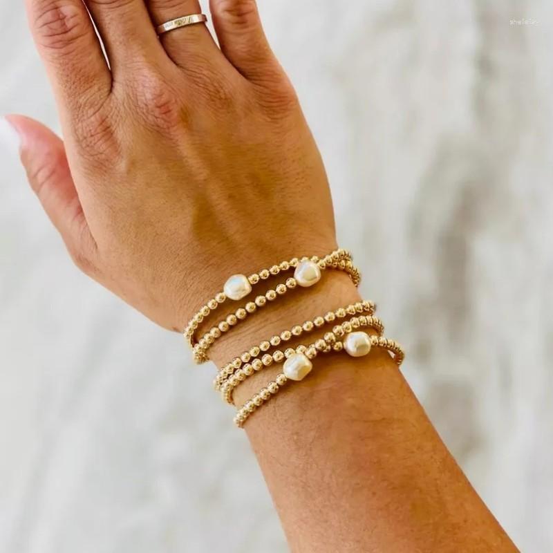 

Charm Bracelets Ins Fashion Irregular Natural Pearl Gold Plated Beaded Stretch Bracelet Jewelry For Women Teen Girl Handmade Accessory