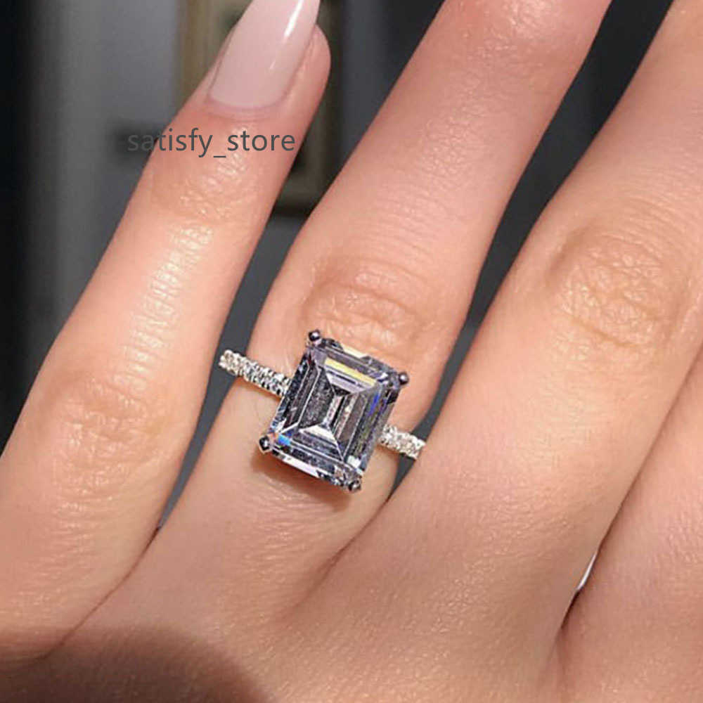 

Statement ring 925 Sterling silver Princess cut Diamond Engagement wedding band rings for women men Party Jewelry Gift