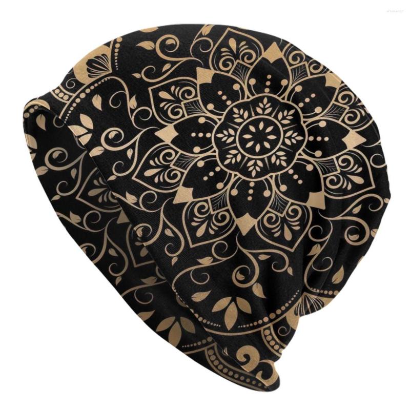 

Berets Luxury Gold Vintage Mandala Design Adult Hats Caps Winter Warm Knit Hat Men's Women, Sky blue