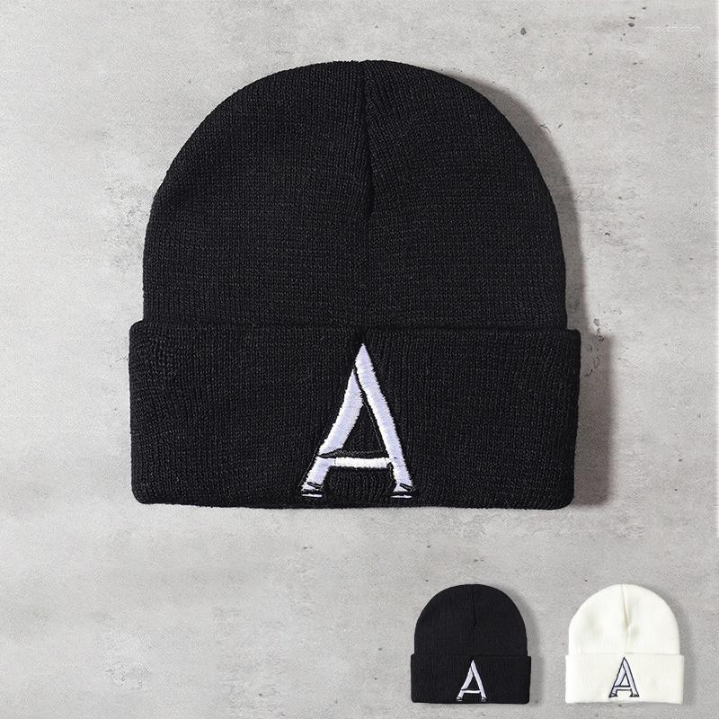 

Beanies 1pc Men's College Embroidered Letter A Black Acrylic Knit Cap