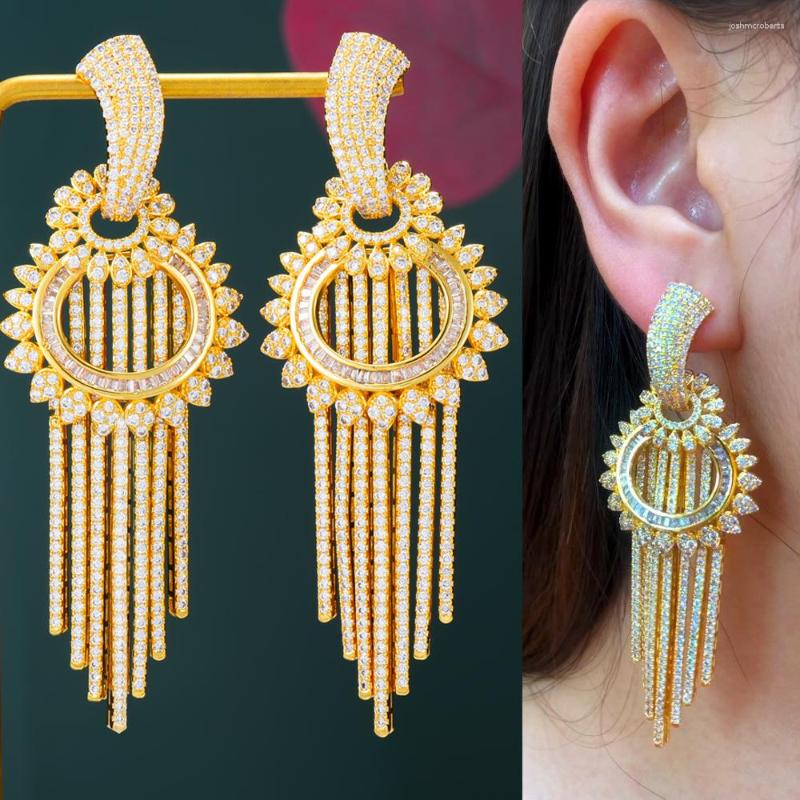 

Dangle Earrings Trendy Dubai Luxury Long Tassel Pendant For Women Wedding Party CZ Bridal Fashion Jewelry BOHO