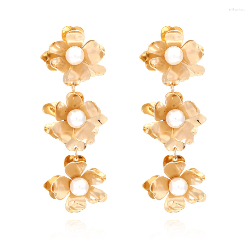 

Dangle Earrings Fashion Multi-layer Splicing Metal Pearl Flower