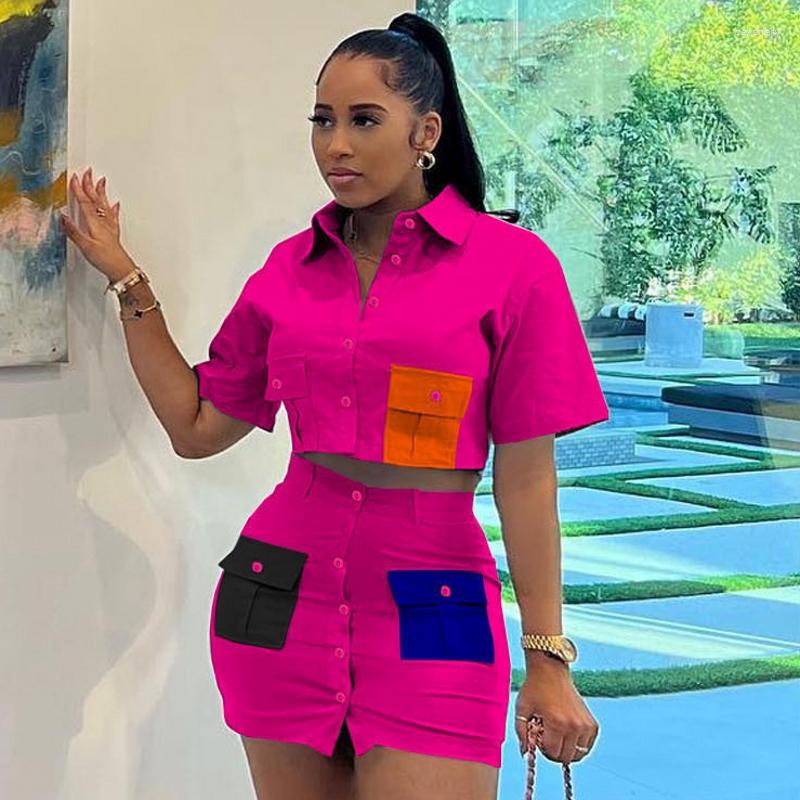 

Ethnic Clothing 2 Pieces Set Sexy Dashiki African Fashion Women Skirts Female Tops Short Sleeve T-shirt And Single Breasted Mini Skirt Suit