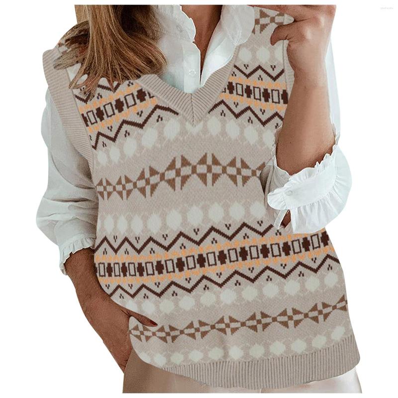 

Women' Sweaters Ladies Sleeveless V-Neck Retro Sweater Vest College Wind Knit, Khaki