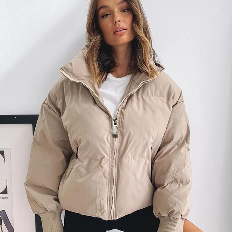 

Women' Jackets 2023 Women Winter Jacket For Girls Coat Style Solid Color Stand Collar Cotton Black And Nude Bubble Oversized, Picture shown