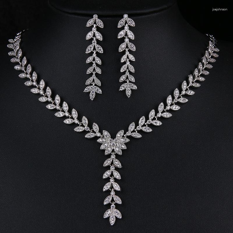 

Necklace Earrings Set CANPEL Classic Big CZ Stone Leaves Necklace/Earring Wedding For Women Delicate High Quality Zircon Lady Party Wear Jew, Picture shown