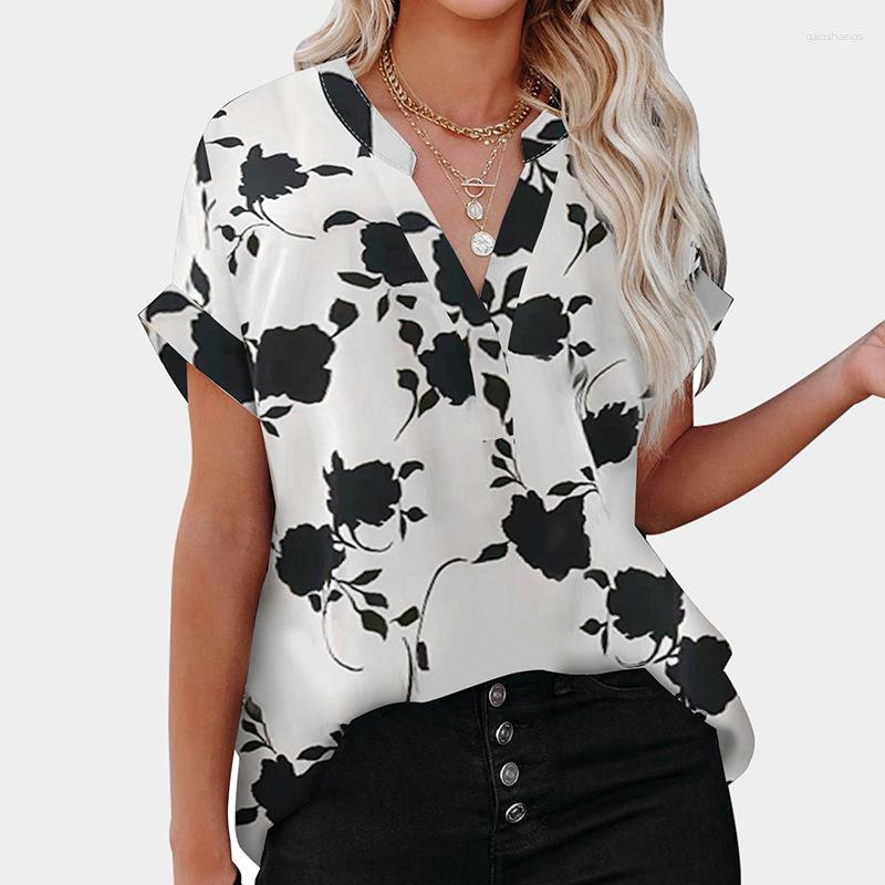 

Women's Blouses Black Floral Printed Short Sleeve Blouse For Women