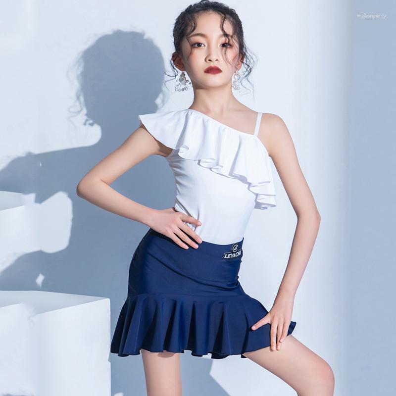 

Stage Wear 2023 Latin Dance Costumes For Girls Sleeveless Tops Blue Skirts Suit Rumba Samba Tango Practice Clothes Dress DQS12140, Picture shown