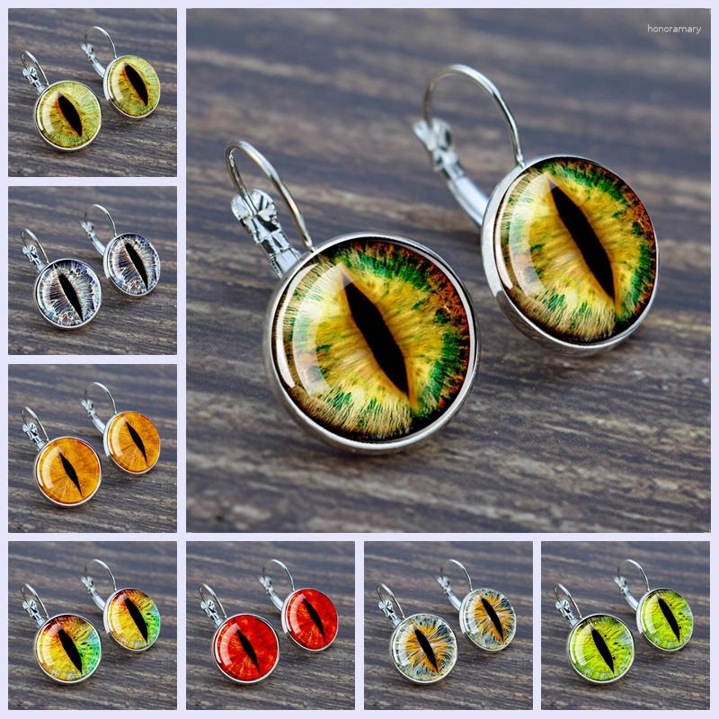 

Stud Earrings Fashion Dragon Eye Hook Gothic Evil Glass Dome Gemstone Silver Color French Hoop For Girls Jewelry Gifts