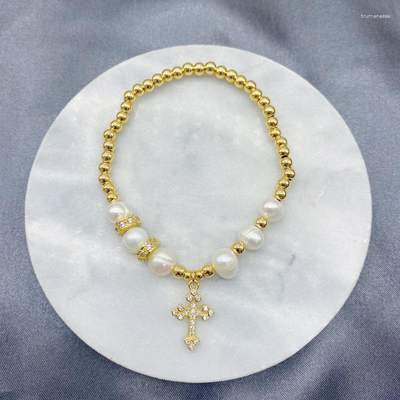 

Charm Bracelets 5Pcs/Lot Korean Design Zircon Spacer Beads Wrist Band Cross Natural Freshwater Pearl Beaded BraceletCharm CharmCharm Raym22