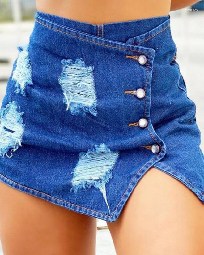 

Women' Shorts Women' Denim 2023 Summer Fashion Sexy Button Ripped Casual Plain Skinny Daily Above Knee Skorts Y2K Streetwear