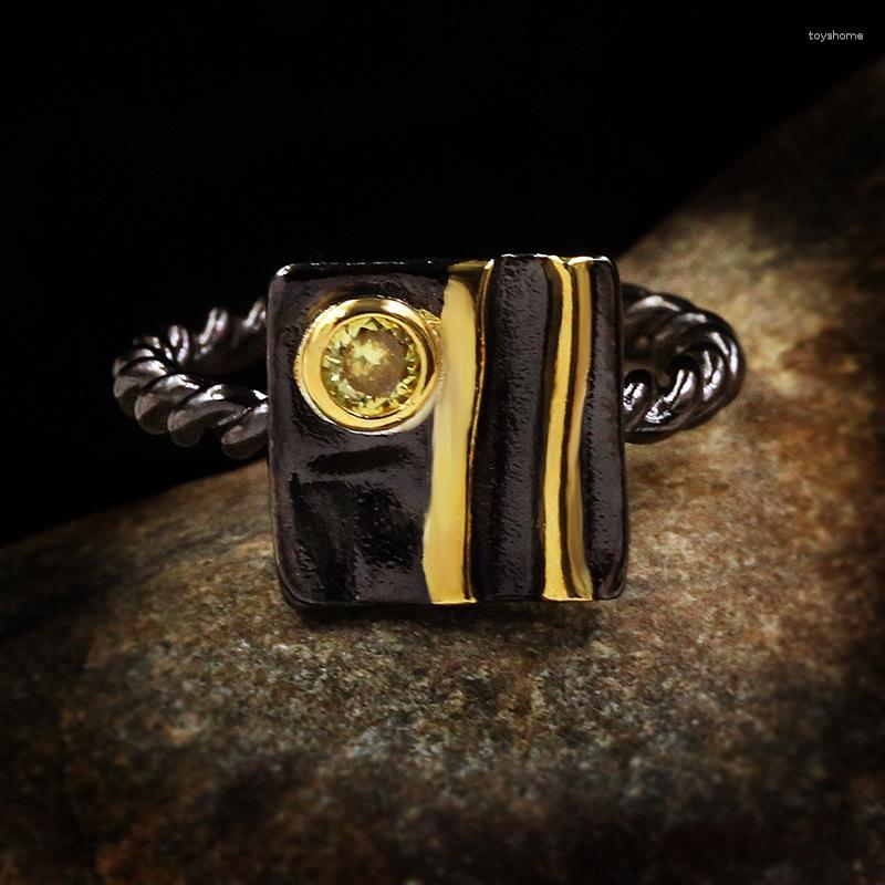 

Cluster Rings Creative Ginkgo Leaf Ring Retro Two-color Natural Stone Crystal For Women Wedding Party Engagement Jewelry Gift